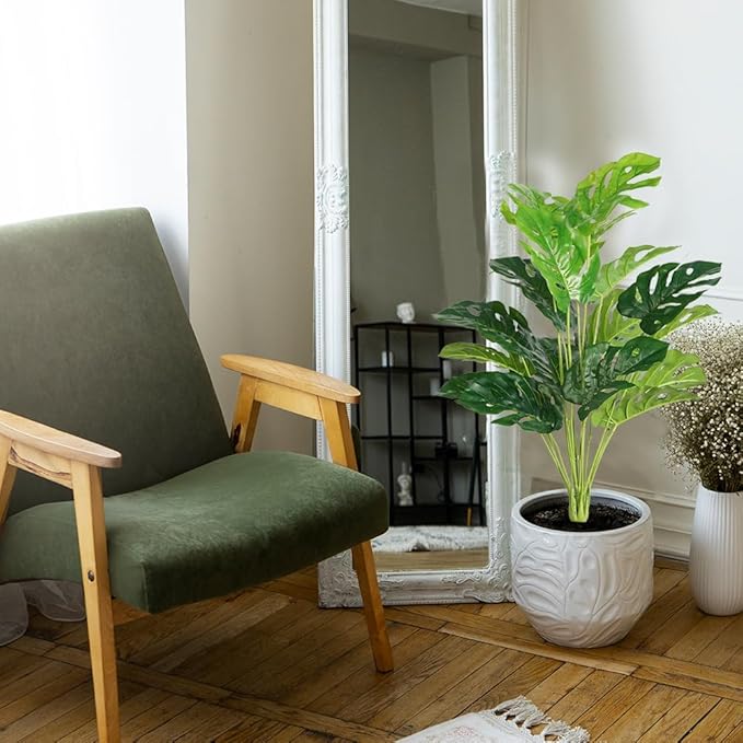 Melorca&Guilla Artificial Plants 2PCS 30“Large Fake Monstera Plants,Faux Tropical Palm Plant,Tall Artificial Tree Greenery Shrubs Bushes for Garden Porch Window Box Shop Office Home Décor-Ruum Studio Home