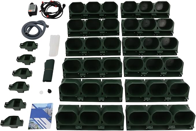 36 Pockets Hanging Planter Bags, Vertical Wall Mounted Plant Planting Grow Bags, Stackable Wall Planter with Timer, Self Watering Hanging Planters for Outdoor Indoor Garden-Green-Ruum Studio Home