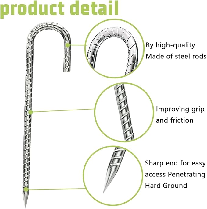 Rebar-Stakes-12-Inch, Ground Stakes Heavy Duty J-Hook Galvanized Anti-Rust Heavy Duty Ground Anchors for Garden Dog Fence Chicken Coop Christmas Decorations Deer Fence 12pcs-Ruum Studio Home