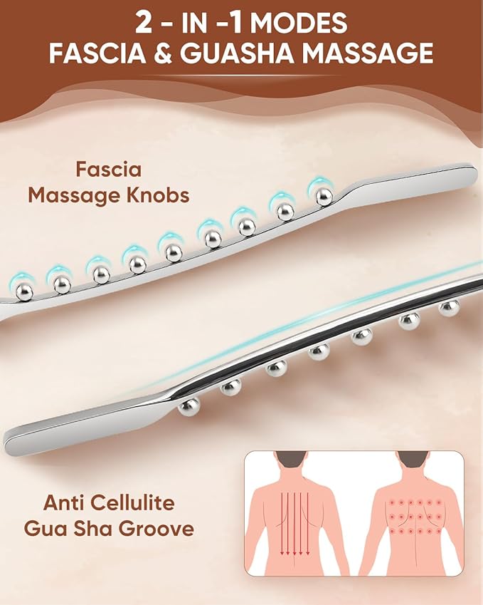 ONUEMP Stainless Steel Gua Sha Stick, Lymphatic Drainage Massager Cellulite Remover, Pressure Point Muscle Scraper Tool, Maderoterapia Kit for Body Sculpting, Fascia Massage, Myofascial Release-Ruum Studio Home