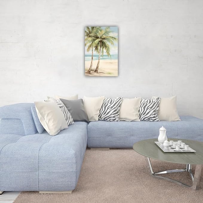 LURENCZH Tropical Beach Canvas Wall Art Seaside Palm Tree Picture Wall Decor Ocean Scenery Painting Prints for Bathroom Decor Framed(Beach-2,20.00" x 30.00")-Ruum Studio Home