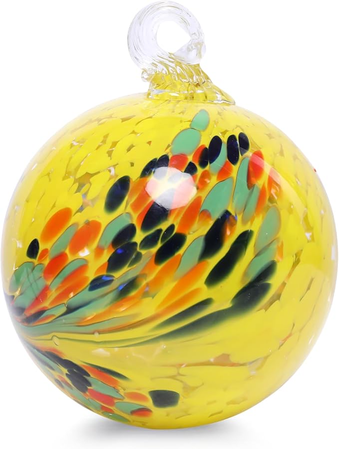 VCUTEKA Hanging Garden Gazing Ball, Hand-Blown Glass Witch Ball for Outdoor Garden Décor, 6" Yellow Swirl-Ruum Studio Home