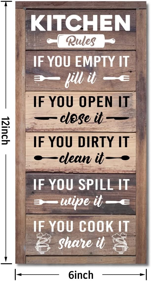 Hanging Kitchen Rules Wood Decor Sign, Rustic Kitchen Wooden Signs, Printed Wood Wall Art Sign, Kitchen Door Rules Rustic Sign, Hanging Wood Sign Kitchen Decor, Funny Farmhouse Kitchen Wall Décor-Ruum Studio Home
