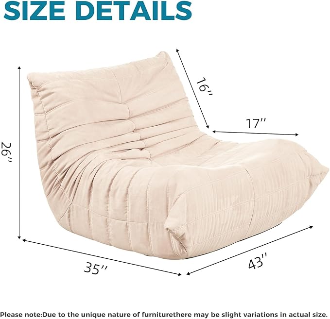 Modern Living Room Chair, Big Bean Bag Adult Floor Sofa, Togo Recliner Memory Foam Lazy Couch Suitable Balcony for Fireside Chair (Apricot Color)-Ruum Studio Home