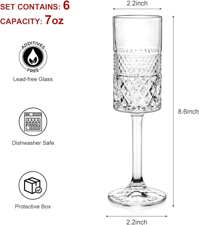 Champagne Flutes Set of 6, 7oz Square Champagne Glasses, Lead-Free Crystal Champagne Flute Glass, Unique Gift for Birthday, Wedding, Anniversary-Ruum Studio Home