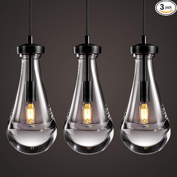 Modern Raindrop Pendant Lights Set of 3, Pendant Lights Kitchen Island 3 Pack, Matte Black Pendant Lights for Bedroom Bathroom, Chandelier for Living Room Hallway, Bulb Included-Ruum Studio Home