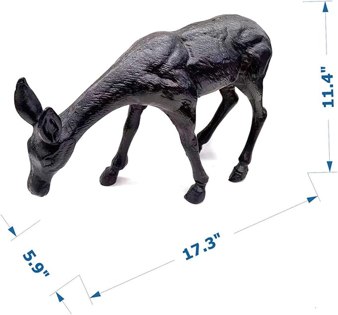 Cast Iron Deer Sculpture（11.4" Tall）, Realistic Lawn Garden Decor Statue, Lifelike Grazing Deer Figure, Outdoor/Indoor Decorative Art, Metal Animal Ornament HC3672-Ruum Studio Home