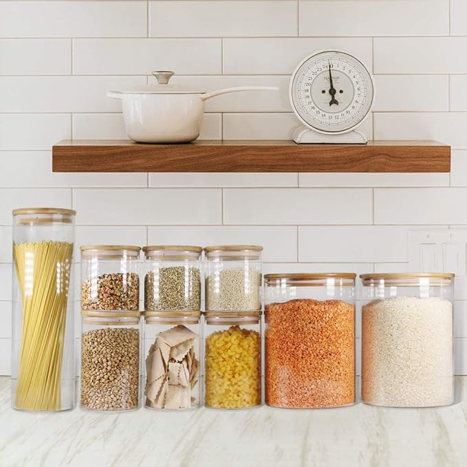 Glass Jars with Bamboo Lids (27oz in 6 Pack), Glass Food Jars and Canisters Sets, Food Storage Container with Airtight Lids, Food Pantry Jars,-Ruum Studio Home