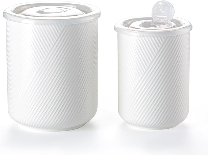 Food Storage Containers with Airtight Lids: Ceramic Canister Sets for Kitchen Countertop - Porcelain Jar for Coffee Tea Flour Sugar Rice Cookies Candy - White (23+42 oz)-Ruum Studio Home