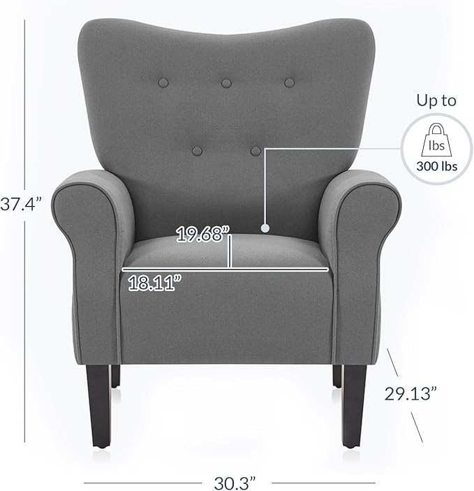 BELLEZE Modern Accent Chair, High Back Armchair, Upholstered Wingback Side Chair, Padded Single Sofa with Wooden Legs for Living Room, Bedroom - Gray-Ruum Studio Home