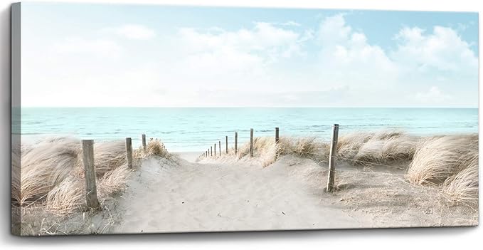 Large Canvas Wall Art Sky Beach Painting Picture Print on Canvas Framed Wall Art for Living Room Wall Decor for Bedroom Modern Coastal Landscape Room Decorations Artwork Size 60x30 Ready to Hang-Ruum Studio Home
