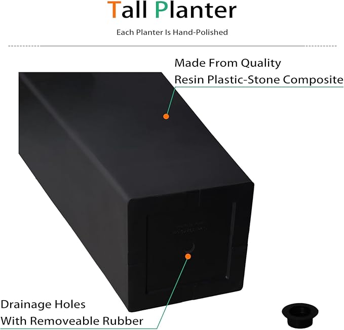 Tall Planters for Outdoor Plants, Large Resin Flower Pots for Garden, Front Porch, Patio, Indoor - Set of 2 (Black, 32 inch - 2 Pack)-Ruum Studio Home
