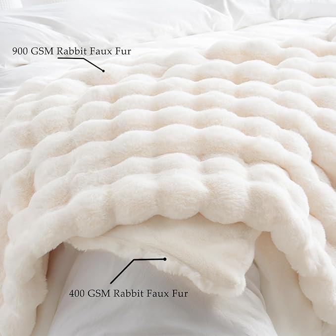 BENVWE Faux Fur Throw Blanket for Couch - Thickened Fluffy Soft Bubble Blanket for Living Room Home Decor - Mothers Day Birthday Gifts for Women Men, Cream White, 50" x 60", 1300GSM-Ruum Studio Home
