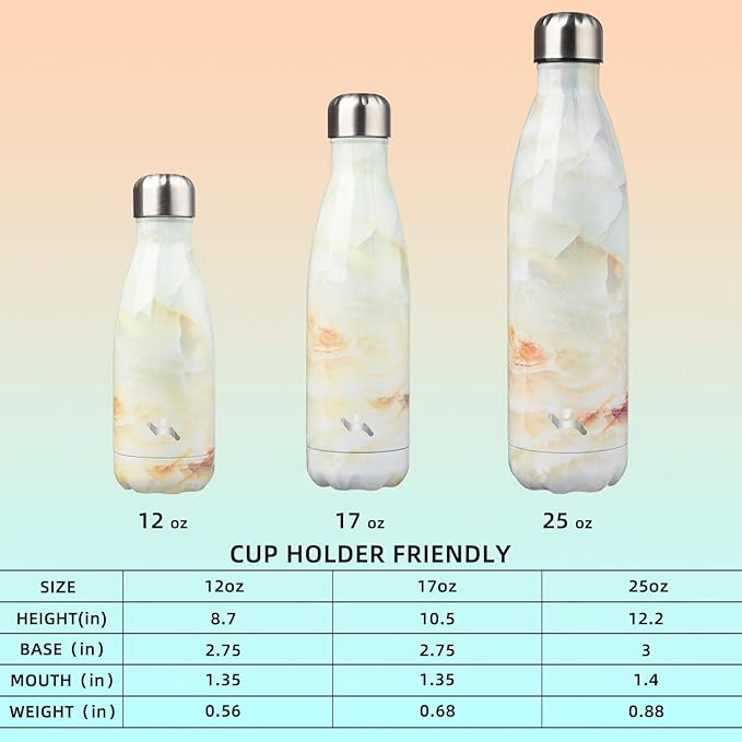 Insulated Water Bottles,17 oz Double Wall Stainless Steel Vacumm Metal Flask for Sports Travel,Marble Jade-Ruum Studio Home