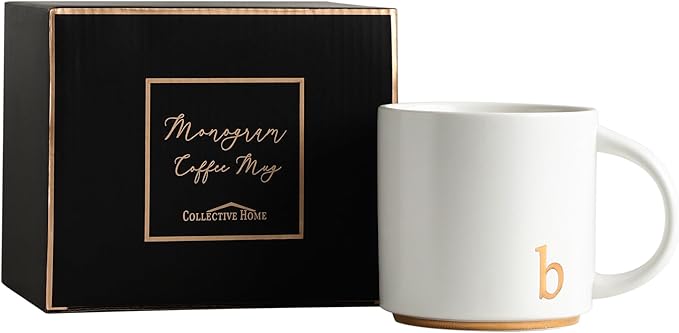 COLLECTIVE HOME - Monogram Ceramic Mugs, 15 oz Golden Initial Coffee Cups, Elegant Alphabet Tea Mugs, Elegant Personalized Mug with Gift Box, Luxurious Cups for Office and Home (b)-Ruum Studio Home