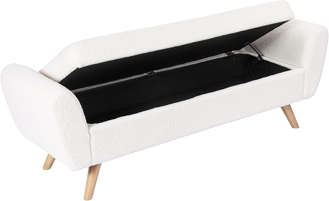 HomePop Modern Storage Bench with Wood Legs Home Décor|Bench with Storage for Living Room & Bedroom - Sherpa Cream-Ruum Studio Home
