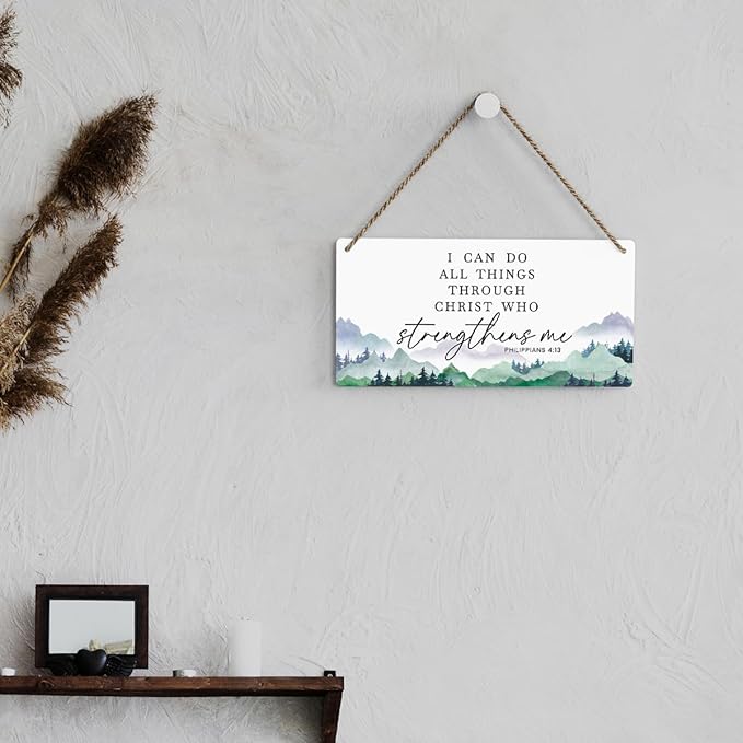 SENJIAN Christian Decor Bible Verse Wall Decor, I Can Do All Things Through Christ, Modern Farmhouse Sign Scripture Printed Wood Sign Wall Art Religious Decoration for Home Office Bathroom Bedroom-Ruum Studio Home