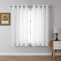 MIUCO Light Filtering Faux Linen Curtains - 63 Inch Length for Bedroom & Living Room, Pure White Floral Embroidered Solid Mix and Match, Semi Sheer Grommet Farmhouse Drapes, 2 Panels Set-Ruum Studio Home