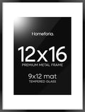 Homeforia 12x16 Picture Frame Black, High End Metal 12x16 Poster Frames with Mat 9x12 for Photo, 12 x 16 Black Frame Matted to 9 by 12 inch Print, 16x12 Thin Frames, Tempered Glass, Wall Kit, Set of 1-Ruum Studio Home