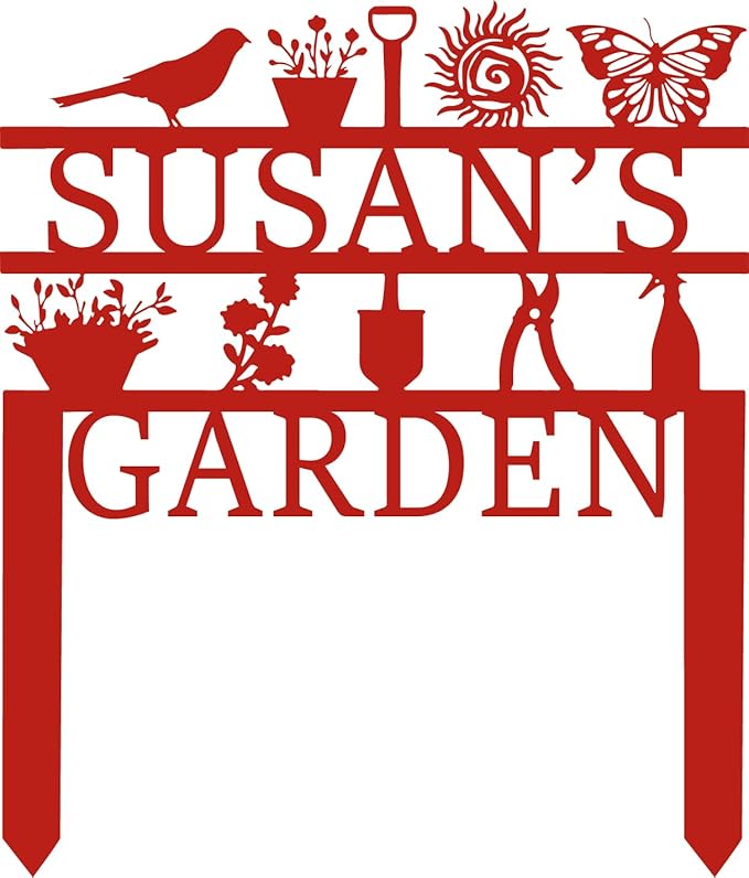 Personalized Garden Sign, Custom Garden Tools Sign with Stakes, Garden Sign with Last Name, Personalized Flower Garden Name Sign, Yard Sign, Lawn Sign, Custom Family Name Garden Sign, Farmhouse Decor-Ruum Studio Home