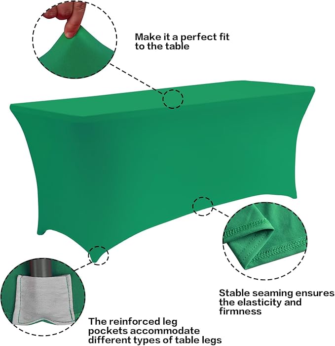 IVAPUPU 2 Pack 6FT Table Cloth for Rectangular Fitted Events Stretch Emerald Green Table Covers Washable Spandex Tablecloth Protector for Party, Wedding, Cocktail, Banquet, Festival-Ruum Studio Home