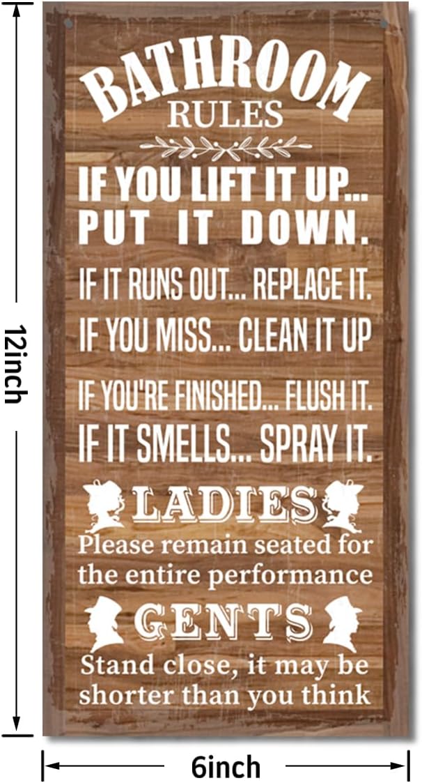 Rustic Western Bathroom Decor - Funny Wall Signs, Farmhouse Country Rules Wall Decor I1-Ruum Studio Home