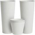 Worth Garden 2-Pack 28" H. Metal Planter with 2X Inside Pots - Hand-Hammered Texture Tall Cone Plant Pots - Large Handcrafted Flower Pot for Indoor Outdoor, Deck, Patio, Front Porch - White-Ruum Studio Home