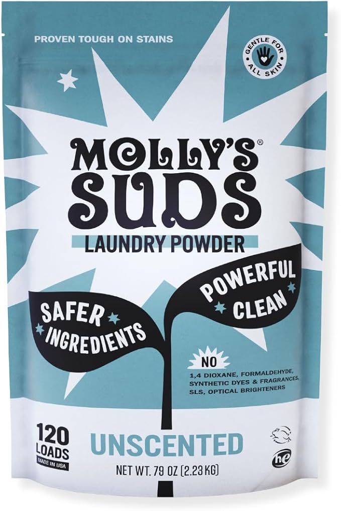 Molly's Suds Original Laundry Detergent Powder | Clean Laundry Detergent Powder for Sensitive Skin | Simple, Effective Ingredients, Stain Fighting | 120 Loads (Unscented)-Ruum Studio Home