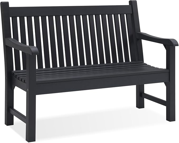 Psilvam Garden Bench, 2-Person Poly Lumber Patio Bench, All-Weather Outdoor Bench That Never Rot, Memorial Bench, Suit for Garden, Porch and Park (Black)-Ruum Studio Home