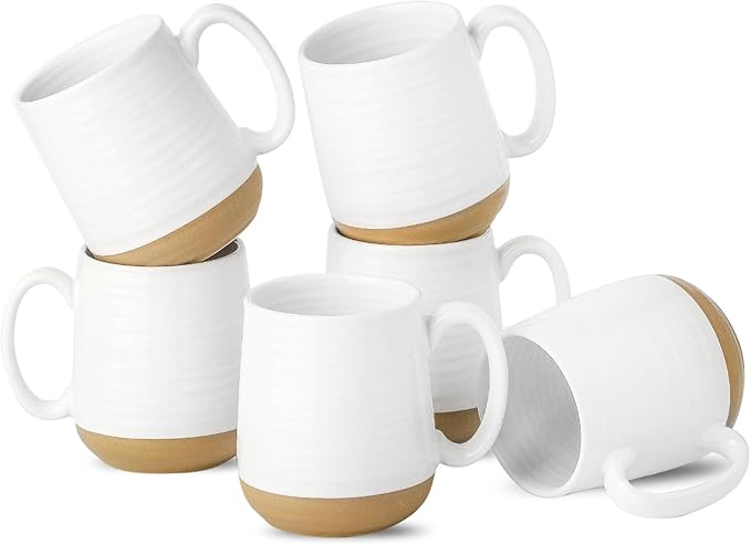 Hasense Coffee Mugs Set of 6, 15 oz Ceramic Coffee Cups with Comfortable Handle, Classic White Mug for Men and Women, Tea Cup Set for Latte, Cappuccino, Milk, Soup, Dishwasher and Microwave Safe-Ruum Studio Home