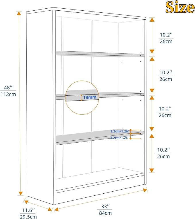 Bookshelf, Open Modern Bookshelf, 4 Shelf Bookcase with Freestanding Display Storage, Wooden Book Shelf for Bedroom, Living Room, Dinning Room, Office, 48 Inch, Gray-Ruum Studio Home