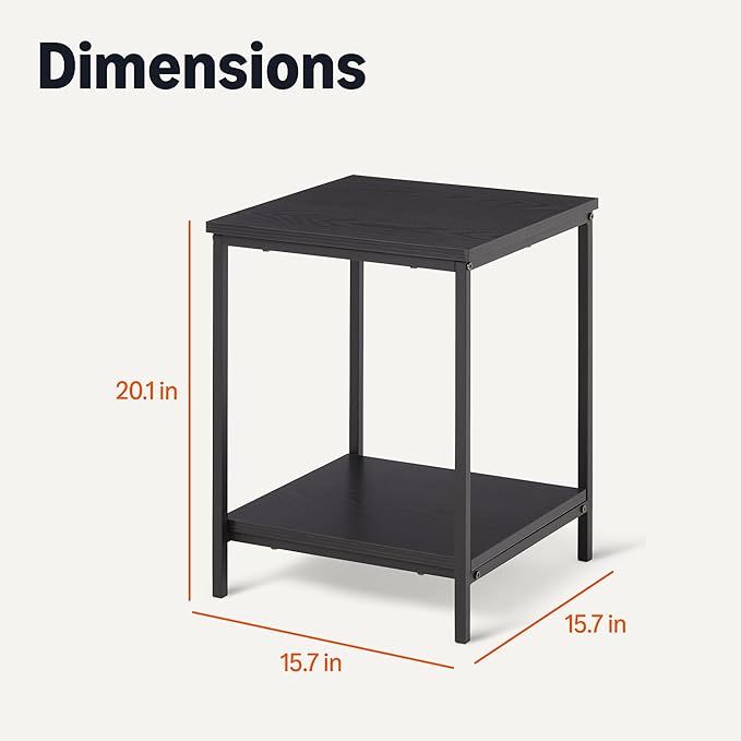 Amazon Basics - End Table with Bottom Shelf, Living Room Side Table, Steel Frame, Wooden Black-Ruum Studio Home