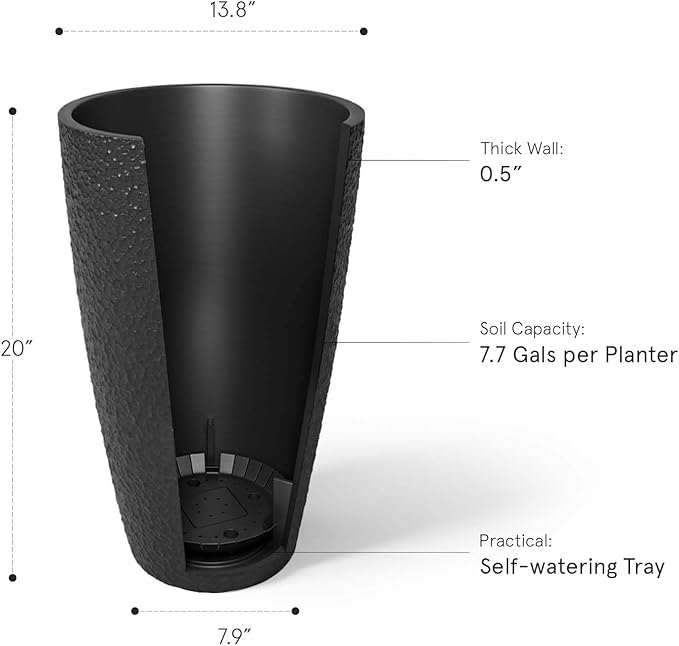 LA JOLIE MUSE 20inch Tall Black Planters Set of 2,Large Planters for Outdoor Plants,Flower Containers for Front Porch, Honeycomb-Ruum Studio Home