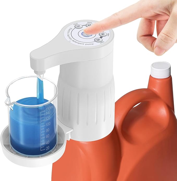Electric Laundry Detergent Dispenser with Graduated Cup, Smart Laundry Soap Pump for Liquid Detergent Containers, No-Spill Design, Reducing Women's Work for Laundry Room Organization-Ruum Studio Home