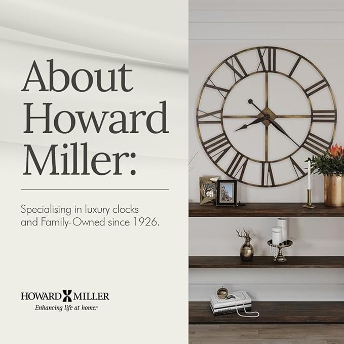 Howard Miller Paulina Wall Clock, Gray Finishes with Golden Pendulum & Quartz Movement, Classic Round White Dial with Roman Numeral Perfect for Home Decor, Living Room & Office Wall Mount-Ruum Studio Home