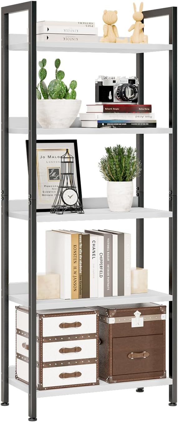 NUMENN Bookshelf, 5 Tier Bookshelves, Home Office Bookcase Shelf Storage Organizer, Free Standing Storage Shelving Unit for Bedroom, Living Room and Home Office, White&Black-Ruum Studio Home