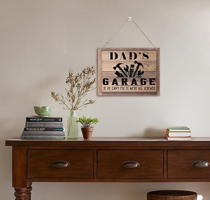 Rustic Sign, Father's Day Gift, Dad's Gift, Grandpa's Gift, Decor Hanging Wood Signs, Printed Wood Wall Art Sign, Dad's Garage, If He Can't Fix It We're All Screwed, Vintage Sign Gift for Grandpa-Ruum Studio Home