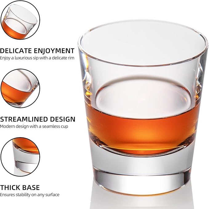 KAMMAK Crystal Whiskey Glasses Set of 2, Hand Blown 8.79oz Old Fashioned Glasses Stemless, Luxury Handcrafted Cocktail Glasses, Scotch Cup for Women, Men Gift for Rocks, Bourbon, Bar Barware-Ruum Studio Home