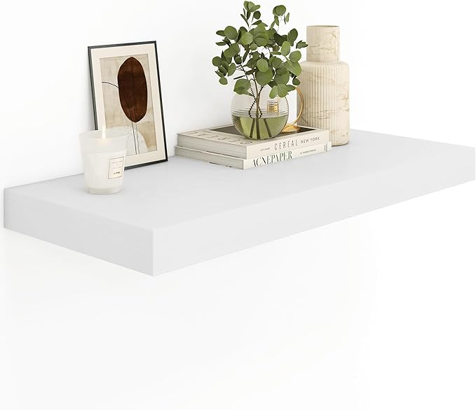Heimlove 12" Deep White Floating Shelves for Wall, 24 Inch Wall Shelf Bathroom Shelves Set of 1, Wall Mounted Shelves for Books Living Room Laundry Room Bedroom Kitchen Home Office-Ruum Studio Home