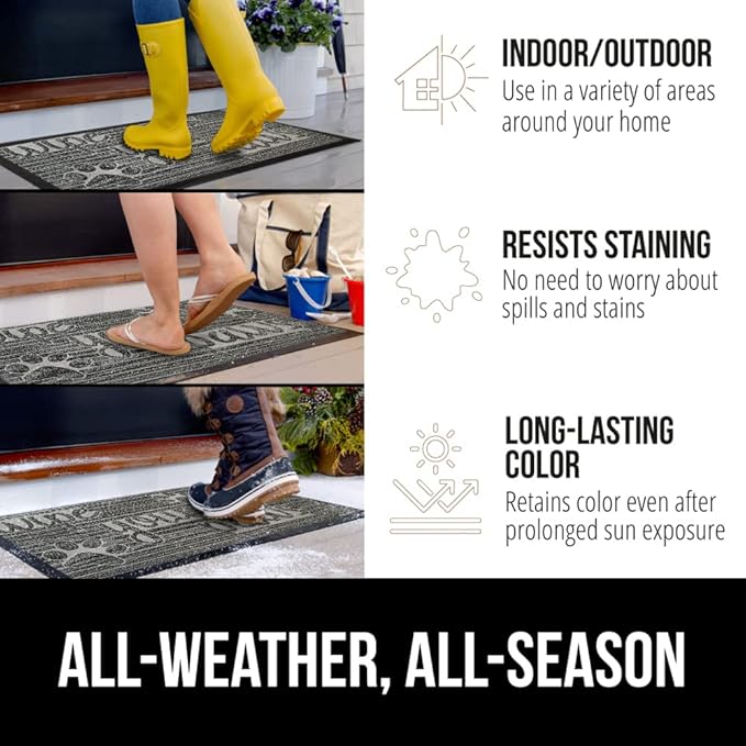 GORILLA GRIP 100% Waterproof All-Season WeatherMax Doormat US Designed Natural Rubber, Stain and Fade Resistant, Low Profile Indoor Outdoor Door Mats, Easy Clean Patio Mat, 17x29, Stone Paws-Ruum Studio Home