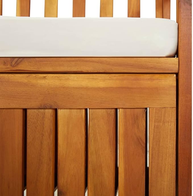 vidaXL Patio Storage Bench 58.3" - Solid Acacia Wood with Cream White Cushion - Versatile Wooden Bench for Indoor and Outdoor Use - with Ample Storage Space-Ruum Studio Home
