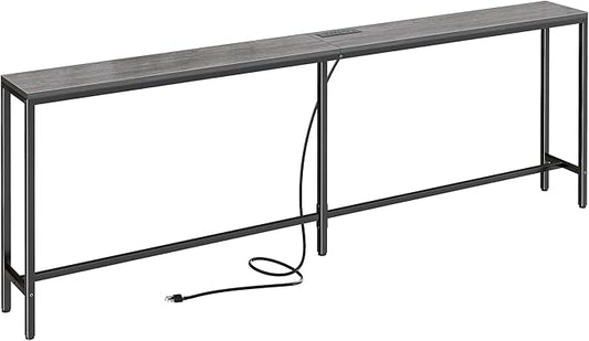 SUPERJARE 78.7 Inch Console Table with Outlet, Sofa Table with Charging Station, Narrow Hallway Entryway Table, Behind Couch Table, for Living Room, Charcoal Gray-Ruum Studio Home
