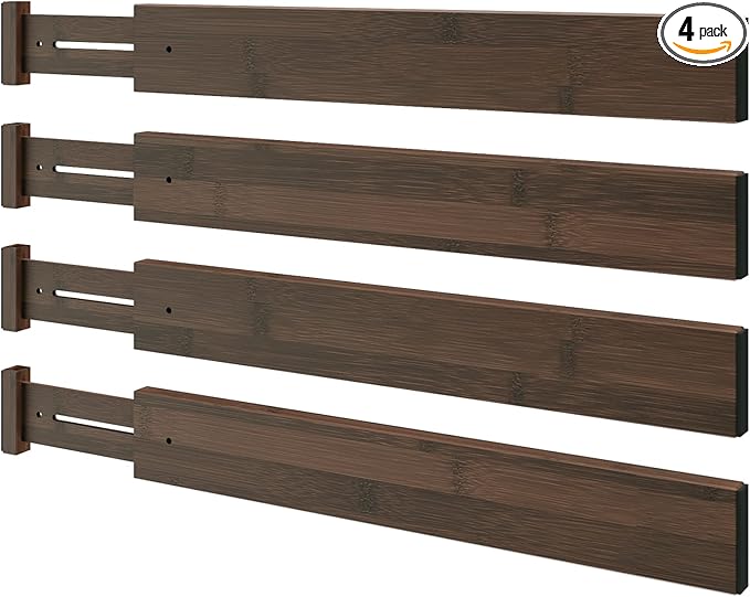 BAMEOS Drawer Divider,Expandable Bamboo Separators Adjustable Utensil Knife Fork Tool Kitchen Organizer, Clothes Fabric Drawer Organizer In Bathroom Bedroom Office, Cabinet Dresser Organizer 4-pack-Ruum Studio Home