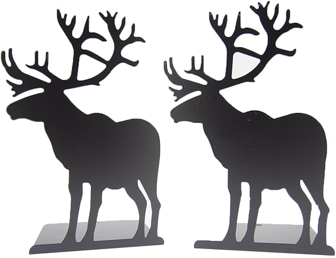 Winterworm Fashion Creative Cartoon Cute Iron Elk Moose Pattern Nonskid Metal Office Desk Bookends (Black)-Ruum Studio Home