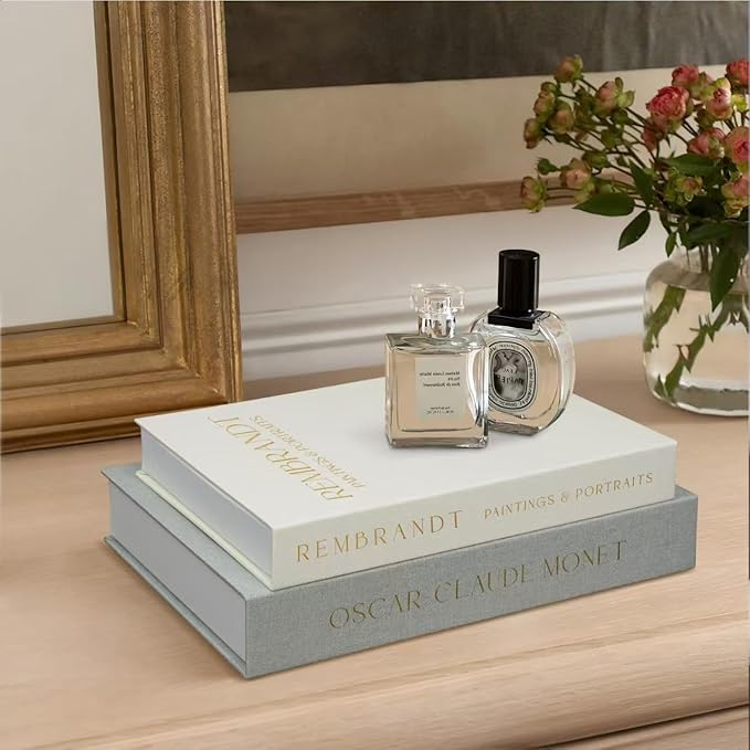 Linen Decorative Books for Home Decor,Set of 2 Aesthetic Faux Decor Book for Decoration,Fake Books for Bookshelf,Keepsake Storage Box (Sage & Beige)-Ruum Studio Home