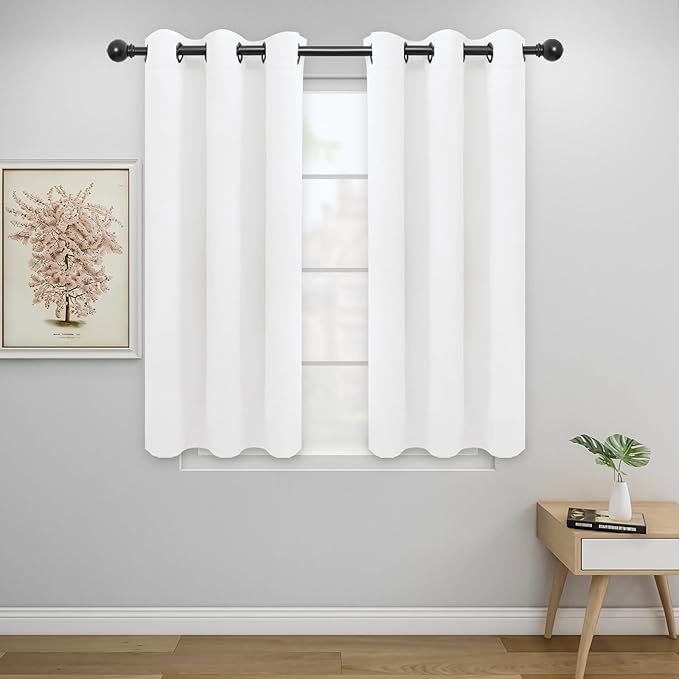 Easy-Going Blackout Curtains for Bedroom, Solid Thermal Insulated Grommet and Noise Reduction Window Drapes, Room Darkening Curtains for Living Room, 2 Panels (34x45 in, White)-Ruum Studio Home