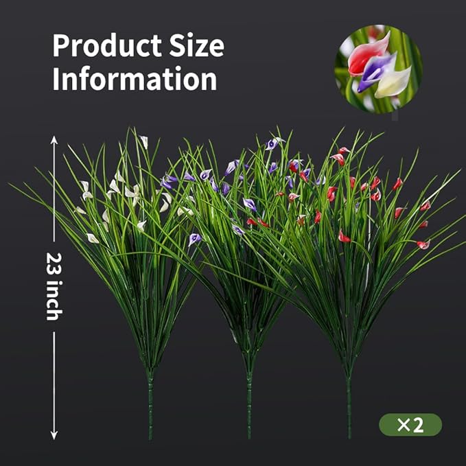 Melorca&Guilla Artificial Plants Outdoor 6PCS 23“ Fake Tall Grass,Fake Outdoor Plants,Faux Plants with Flowers for Garden Porch Window Box Shop Office Home Décor-Ruum Studio Home