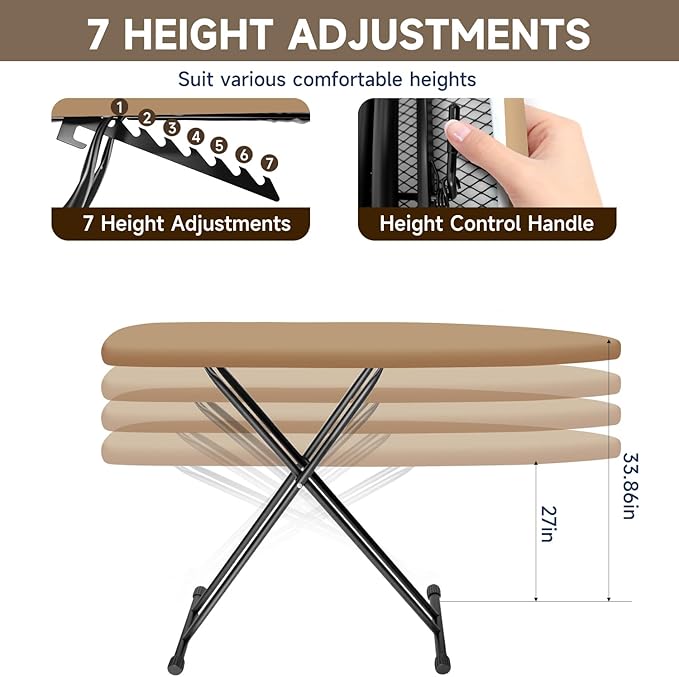 Ironing Board with Heat Resistant Cover, 43x13 Compact and Space Saver Iron Board,Height Adjustable,Easy to Fold,Stable Structure-Ruum Studio Home