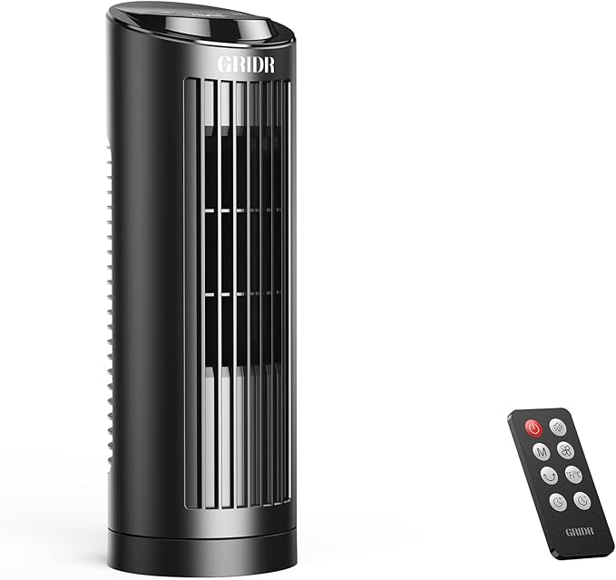 Tower Fan Bladeless with 3 Speeds, 4 Mode [AI, Normal, Natural, Sleep], Table Fan 80° Oscillation, Touch Screen + Remote Control, 12H Timer, 13" Desk Fan for Bedroom Home Office Desktop-Black-Ruum Studio Home