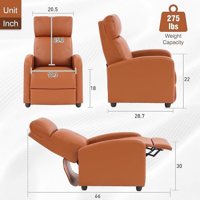 BestMassage | Recliner Chair | No Massage Function | Pu Tan | with Lumbar Support, Adjustable Push Back, Wide Armrests, Footrest & Padded Seat | Easy Assembly | for Living Room, Home Theatre-Ruum Studio Home